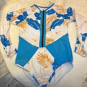 Blue and Orange Long Sleeve Rashguard with Front Zipper
